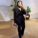 Women's Clothing High End Women's Suit Waist Shirt Trousers Black Two Piece Suit_ecoleips.com