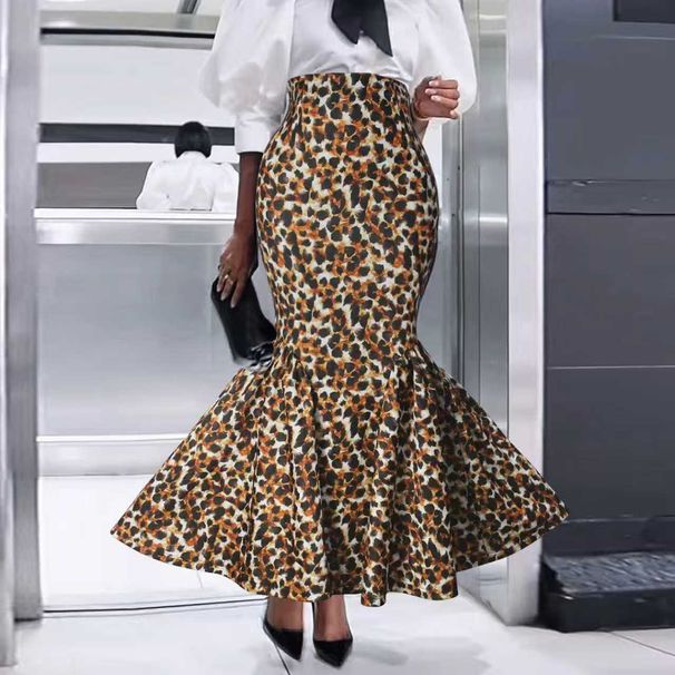 Women's Leopard Print Fishtail Midi Skirt – Stretchy Polyester Wrap Skirt With Elastic Waist For Casual & Night Out (S-XXL)_ecoleips.com