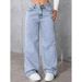 High Waisted Women's plus Size Straight Leg Jeans Washed Loose Wide Leg Pants Denim_ecoleips.com