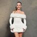 Women's Clothing Solid Color Sexy Backless Off-Shoulder Backless Bodycon Dress – Sexy Long Sleeve & Faux Fur Trim (S-L, White, Elegant & Glamorous)_ecoleips.com
