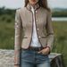 Vintage Floral Embroidered Contrast Trim Stand Collar Jacket For Women - Slim Fit Long Sleeve Blouse With Pockets_ecoleips.com