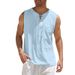 Men's Cotton Linen Solid Color Casual Shirt Sleeveless Tie Waist Fashion Top Summer Hot Selling_ecoleips.com
