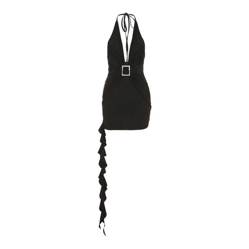 European And American Style 2024 Autumn New Women's Fashion Trendy Sexy Halter Neck Backless Slim-fit Bodycon Solid_ecoleips.com