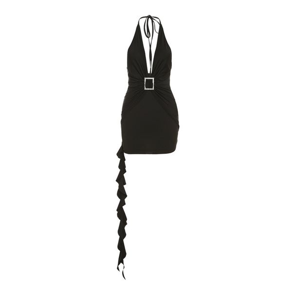 European And American Style 2024 Autumn New Women's Fashion Trendy Sexy Halter Neck Backless Slim-fit Bodycon Solid_ecoleips.com