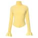 WG139 European And American Style Simple Slim-fit Half-high Collar Ruffled Long-sleeve Waist-cinching Fashionable Solid_ecoleips.com