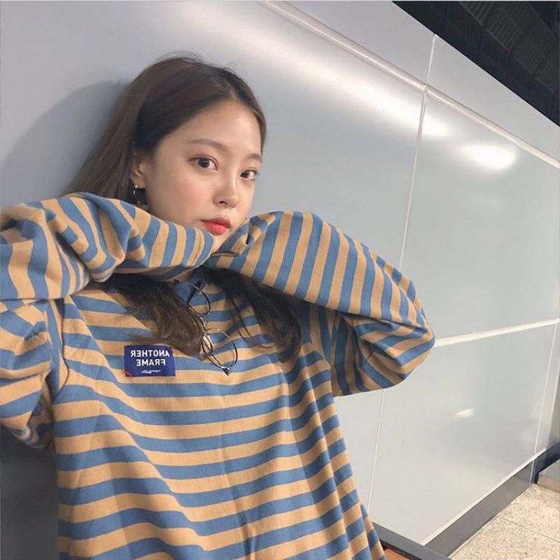 Autumn Versatile Striped Long-Sleeve T-Shirt With Loose Hood, Harajuku-Inspired Student Base Layer Top For Wholesale_ecoleips.com