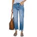 Women's Distressed Light Blue Cropped Straight Leg Denim Jeans Casual Cotton Fashion Comfortable Outerwear_ecoleips.com