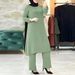 New Muslim Women's Round Neck Placket Puff Sleeve Shirt Side Seam Decorative Wooden Button Fashion Casual Set_ecoleips.com