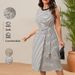 Women's Clothing Temperament Elegant High Waist Round Neck Loose Striped Dress_ecoleips.com