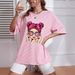 Women's Casual Loose T-Shirt round Neck Short Sleeve European American Style Portrait Print Simple Sports Top for Girls_ecoleips.com
