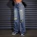 Women's Relaxed Straight-Leg Distressed Jeans – Vintage Washed Denim, Comfortable & Stylish_ecoleips.com