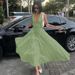 K New Pure Color Sexy Deep V Cutout Neckline Bodice Dress With Flared Skirt Women's Fashion_ecoleips.com