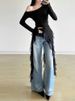 Ruffles Tassel Off Shoulder Long Sleeve T Shirt Women Sweet Gentle Streetwear Party Basic Top Tees Shirt Sexy 2025 New_ecoleips.com
