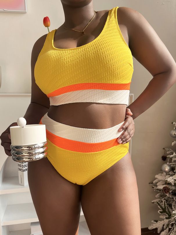 European And American Foreign Trade New Style Plus Size MM Multi-Color Patchwork Vest-Style Sexy Bikini Swimsuit T416_ecoleips.com