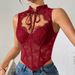 Summer Women's Sleeveless Lace Hollow Out Fishbone Bra Top Slim Fit Tie Detail Sexy Hot Girl_ecoleips.com