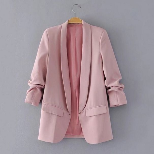 2025s Wind Buttonless Green Fruit Collar Small Suit Women, Casual Versatile Spring And Autumn Solid Color Jacket For Women_ecoleips.com