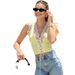 Summer New Women's Solid Color V Neck Slim Sleeveless Spliced Lace Trim Vest Style Sexy Clothing Top_ecoleips.com