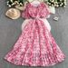 Women's Clothing Print Double Layer Trumpet Sleeve Dress For Women In Summer With Slim Waist And Pleated Long Skirt_ecoleips.com