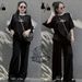 Women's Summer Fashion Two-Piece Set Loose Wide Leg Pants And Short Sleeve Embroidered Top Sporty Casual Outfit_ecoleips.com