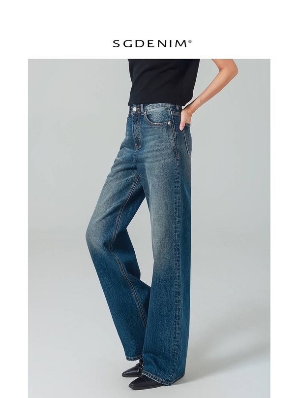Retro High-Waisted Wide Leg Jeans For Women Straight Leg Slimming Loose Fit Trendy Denim Autumn Washed England Style Fashion_ecoleips.com