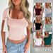 Spring/Summer Short-Sleeved Square Neck Fitness T-Shirt Sexy Fashion Top For American Styles_ecoleips.com