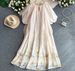 Women's French Romantic Style Dress Lantern Sleeve Printed Summer Pleated Hollow Round Neck Loose Long_ecoleips.com