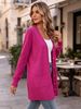 Hot Pink V Neck Pit Rib Knit Cardigan, Loose Lightweight Breathable Soft Skin-touch Button Long Sleeve Air Conditioning Jacket_ecoleips.com