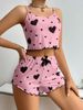Cross-Border Hot-Selling Women's Homewear Heart Print Camisole Shorts Casual Ribbed Wearable European And American Style_ecoleips.com