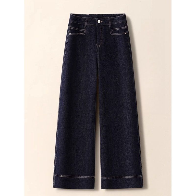 Plus-size Dark Blue Jeans Spring And Autumn 2025 New Style, High-waisted, Slimming Straight-leg For Petite Plus-size_ecoleips.com