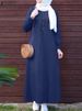 ZANZEA Denim Blue Muslim Hijab Abaya Robes Autumn 2024 Long Sleeve Loose Casual Islamic Maxi Dress Solid Women Kaftan Dresses_ecoleips.com