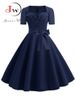 Women Vintage Dress Summer 50s 60s Retro Swing Rockabilly Vestidos Elegant Black Polka Dot Office Party Dress_ecoleips.com