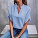 European And American Cross-Border Trade Women's Fashion 2026 Summer Casual Solid Color V-Neck Loose Shirt Top_ecoleips.com