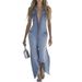 Women's Loose Solid Color Casual Denim Jumpsuit Single Breasted Spring Summer New_ecoleips.com