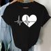 European And American Spring/summer Women's Black Large Size Heart Print Trendy Short-sleeve Cartoon T-shirt_ecoleips.com