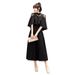 Black evening dress for women new summer banquet elegant temperament celebrity slim dress mid-length evening dress no necklace included_ecoleips.com