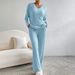 Women's Clothing Knit Two-Piece Set Casual Comfortable Straight Pants V-Neck Ribbed Top Autumn Outfit_ecoleips.com