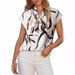 2025 Women's Summer Printed Casual Shirt Top With Bowknot V-Neck Short Sleeve_ecoleips.com