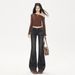 American Retro Style|Heavy-duty Washed Frayed Denim|Slim-fit Stretch Straight-leg Women's Jeans_ecoleips.com