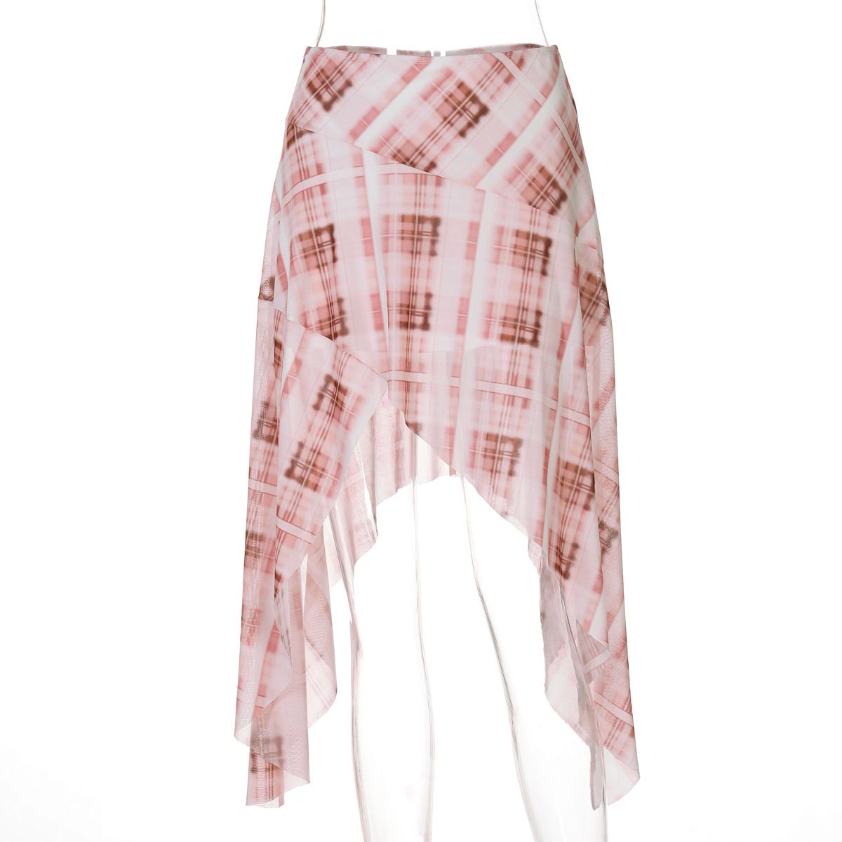 Verve Ins Women's Fashion 2025 Summer New Mesh Plaid Print Irregular Low Waist Spicy Girl Style Skirt_ecoleips.com