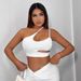 Summer New Style Women's One Shoulder Fitness Vest Shockproof Cloud Shape Beautiful Back Irregular Straps Running Top for Ladies_ecoleips.com