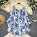 Women's French Romantic Style Floral Dress Bell Sleeve Waist Cinching Slimming Tiered Skirt Elegant Vacation Spring Autumn_ecoleips.com