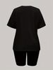 Summer Women's Casual Fashion MELANIN Letter Printed Loose T-shirt Shorts Two-piece Set Summer Sportswear Suitable For Daily Wear-175_ecoleips.com