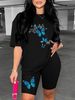Summer Women's Casual And Fashionable Butterfly Graphic Printed Loose T-shirt Shorts Two-piece Sportswear Suitable For Daily Wear-147_ecoleips.com