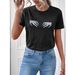 Women's Clothing Women's Casual Black T-Shirt Round Neck Short Sleeve Style Print Sportswear Top For Formal & Casual For Women_ecoleips.com