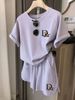 Women's Clothing Hot Selling Women's Fashion Casual Printed Round Neck Mid Length Top Shorts Two Piece Set_ecoleips.com