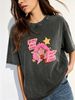 Not My Vibe Not My Care Pink Hair Girl Retro Graphic Acid Wash Washed Oversized T Shirt Women Crew Neck Short Sleeve Loose Vintage Street Tee_ecoleips.com