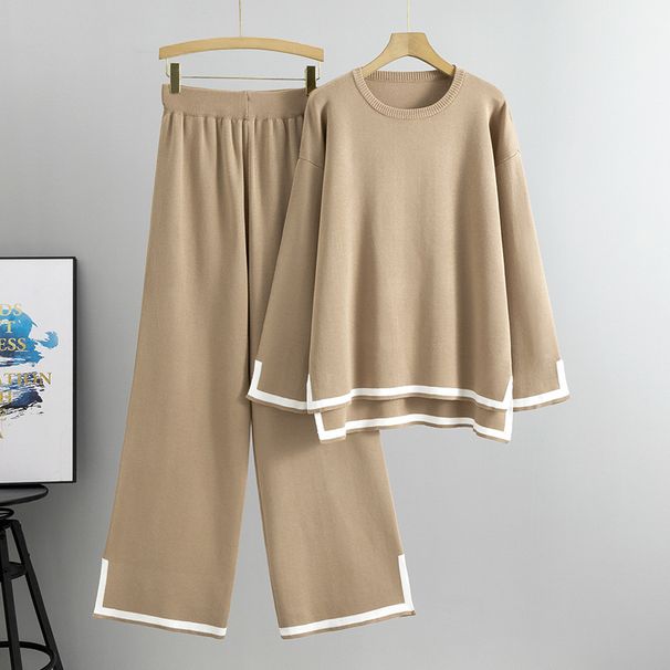 European American Cross-border Best-selling Women's Knitted For Autumn Winter: Long-sleeve, Slit Wide-leg Pants_ecoleips.com