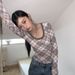 Deeptown Vintage Korean Style Plaid T-Shirts Women Pink Y2k Retro Long Sleeve Tees Harajuku Acubi Fashion Aesthetics Mesh Tshirt_ecoleips.com