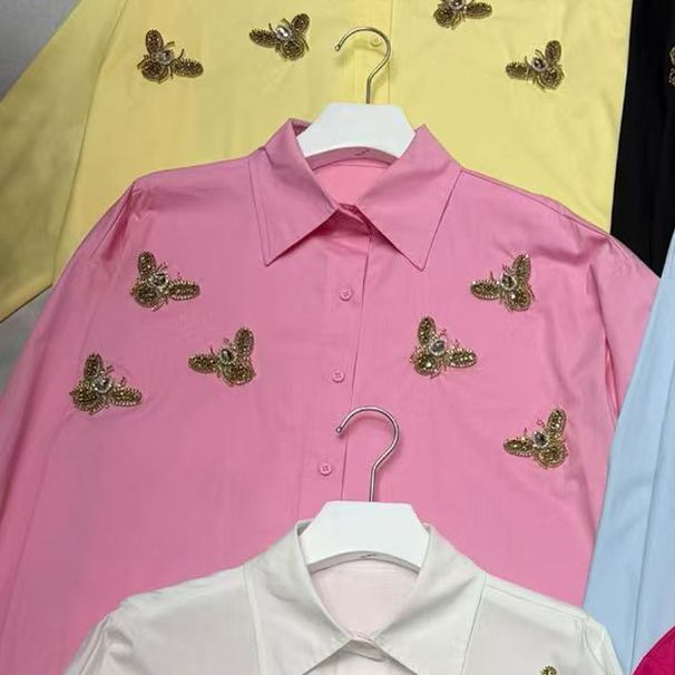 Women's Clothing Women's Style Long Sleeved Shirt Loose Collar Top Style Stylish Design Heavy Duty Embellishments_ecoleips.com
