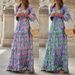 In-stock Cross-border Women's Clothing 2025 Autumn New Fashion V-neck Long-sleeve Mid-length Bohemian Dress_ecoleips.com